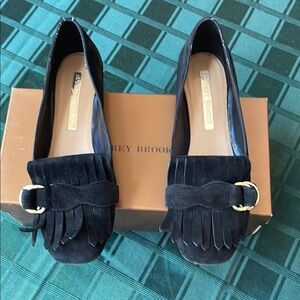 Black Suede Women's Loafers with Fringe by Audrey Brooke.
